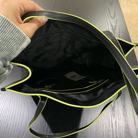 MICHAEL KORS Exclusive Bay Large Woven Canvas Tote Bag Black/green trimed - Picture 5 of 8